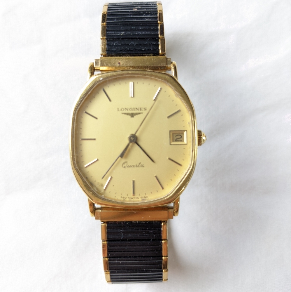 Longines vintage Wristwatch men's 950 Swiss 6140 Quartz GH gold black - Picture 8 of 8